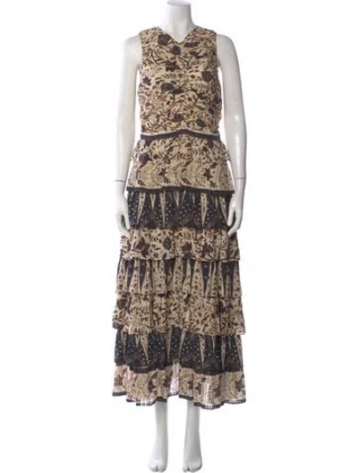 Pre-owned Ulla Johnson Floral Print Long Dress In Neutral