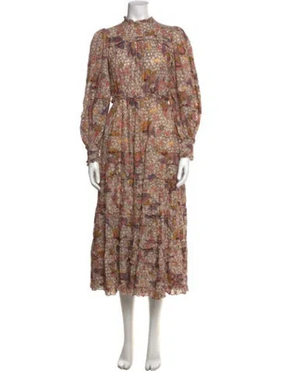 Pre-owned Ulla Johnson Floral Print Long Dress In Neutral