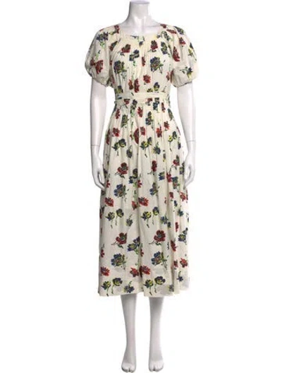 Pre-owned Ulla Johnson Floral Print Long Dress In Neutral