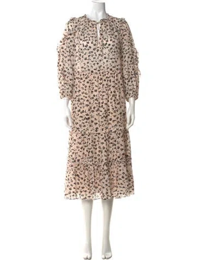 Pre-owned Ulla Johnson Floral Print Long Dress In Neutral