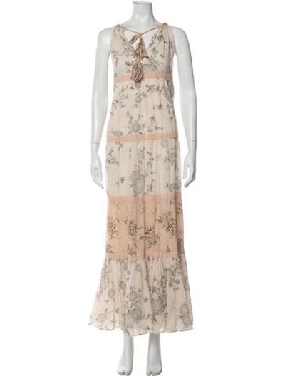 Pre-owned Ulla Johnson Floral Print Long Dress In Neutral