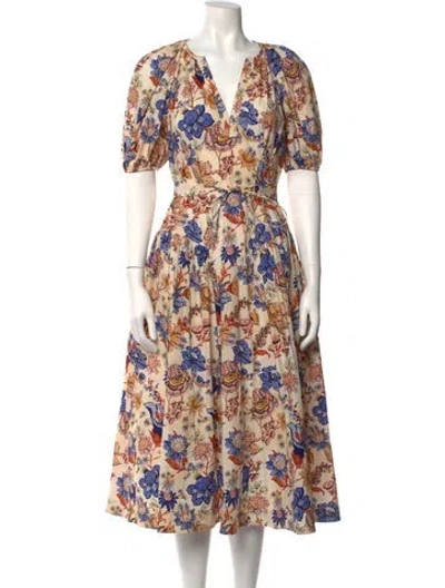 Pre-owned Ulla Johnson Floral Print Long Dress In Neutral