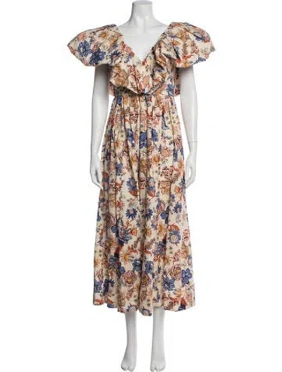 Pre-owned Ulla Johnson Floral Print Long Dress In Neutral