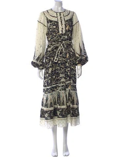 Pre-owned Ulla Johnson Floral Print Long Dress In Neutral