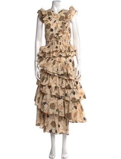 Pre-owned Ulla Johnson Floral Print Long Dress In Neutral