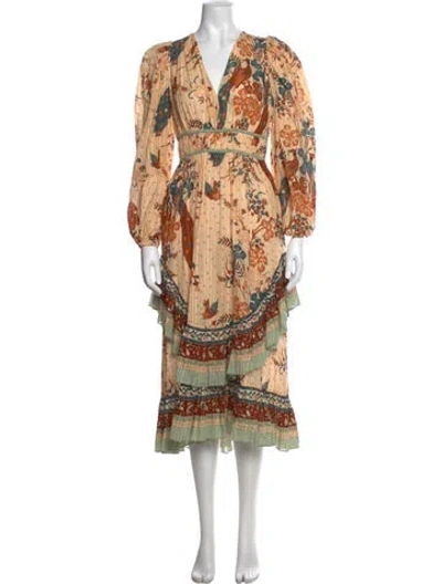Pre-owned Ulla Johnson Floral Print Long Dress In Neutral