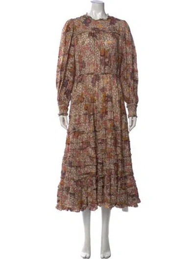 Pre-owned Ulla Johnson Floral Print Long Dress In Neutral