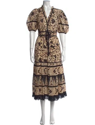 Pre-owned Ulla Johnson Floral Print Long Dress In Neutrals
