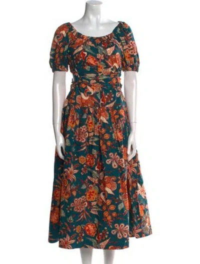 Pre-owned Ulla Johnson Floral Print Long Dress In Orange