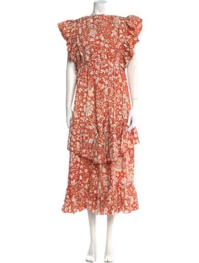 Pre-owned Ulla Johnson Floral Print Long Dress In Orange