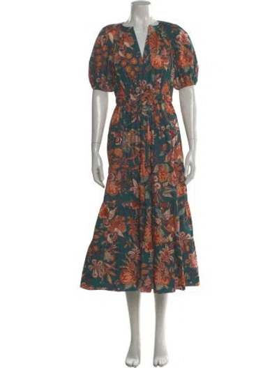Pre-owned Ulla Johnson Floral Print Long Dress In Orange