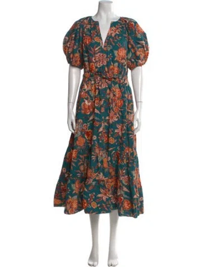 Pre-owned Ulla Johnson Floral Print Long Dress In Orange