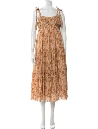 Pre-owned Ulla Johnson Floral Print Long Dress In Orange