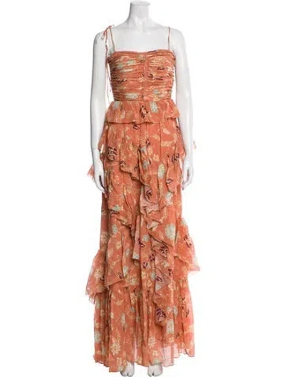 Pre-owned Ulla Johnson Floral Print Long Dress In Orange