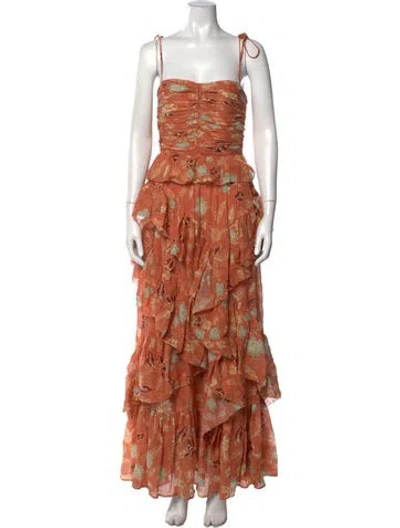 Pre-owned Ulla Johnson Floral Print Long Dress In Orange