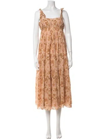 Pre-owned Ulla Johnson Floral Print Long Dress In Orange