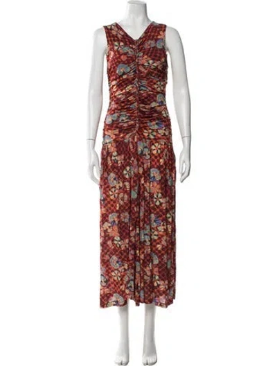 Pre-owned Ulla Johnson Floral Print Long Dress In Orange