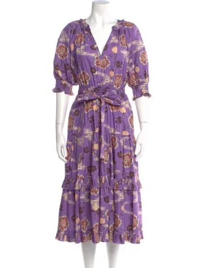 Pre-owned Ulla Johnson Floral Print Long Dress In Purple