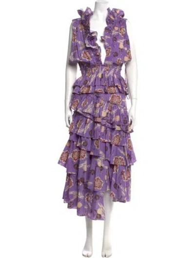 Pre-owned Ulla Johnson Floral Print Long Dress In Purple