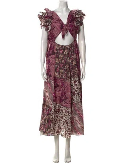 Pre-owned Ulla Johnson Floral Print Long Dress In Purple