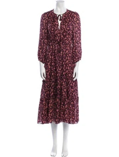 Pre-owned Ulla Johnson Floral Print Long Dress In Purple