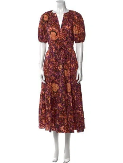 Pre-owned Ulla Johnson Floral Print Long Dress In Purple