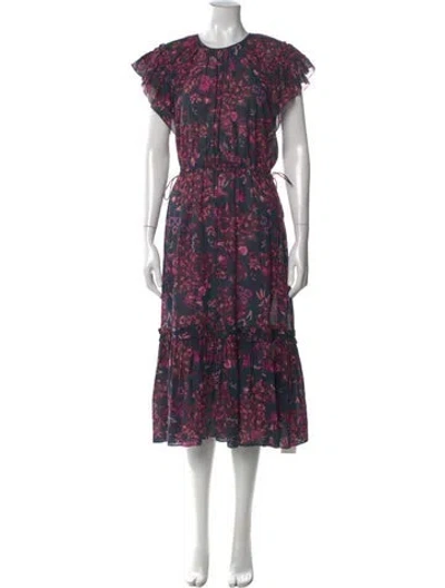 Pre-owned Ulla Johnson Floral Print Long Dress In Purple