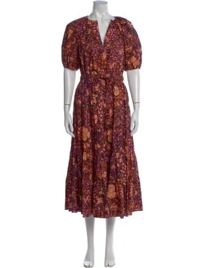 Pre-owned Ulla Johnson Floral Print Long Dress In Purple