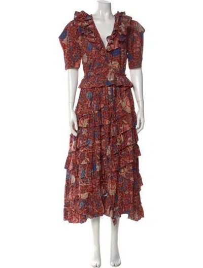 Pre-owned Ulla Johnson Floral Print Long Dress In Red