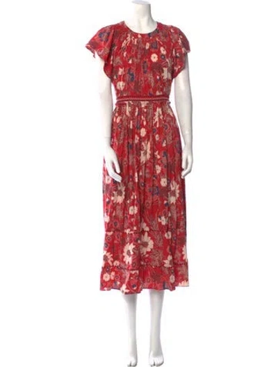 Pre-owned Ulla Johnson Floral Print Long Dress In Red