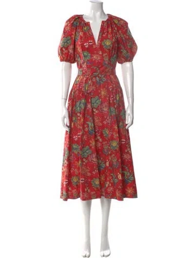 Pre-owned Ulla Johnson Floral Print Long Dress In Red