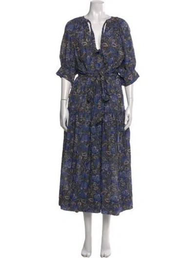 Pre-owned Ulla Johnson Floral Print Long Dress W/ Tags In Black