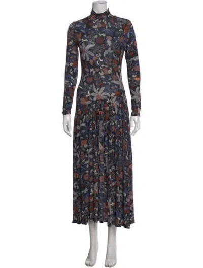 Pre-owned Ulla Johnson Floral Print Long Dress W/ Tags In Black
