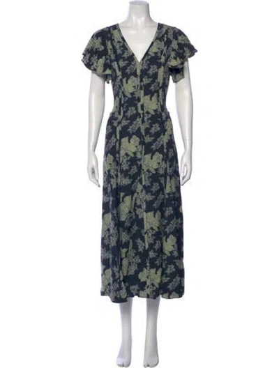 Pre-owned Ulla Johnson Floral Print Long Dress W/ Tags In Blue