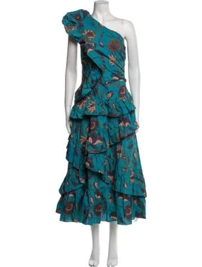 Pre-owned Ulla Johnson Floral Print Long Dress W/ Tags In Blue