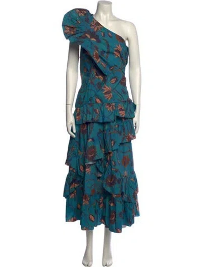 Pre-owned Ulla Johnson Floral Print Long Dress W/ Tags In Blue