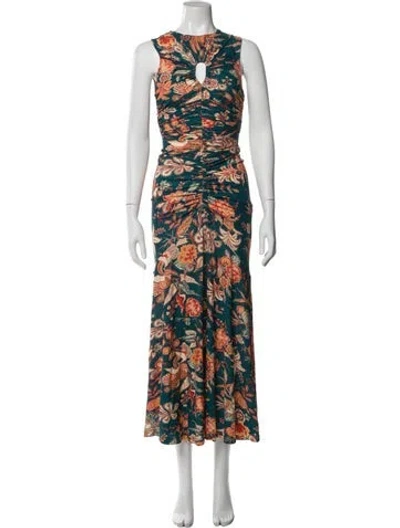 Pre-owned Ulla Johnson Floral Print Long Dress W/ Tags In Blue