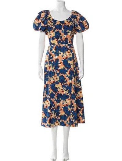 Pre-owned Ulla Johnson Floral Print Long Dress W/ Tags In Blue