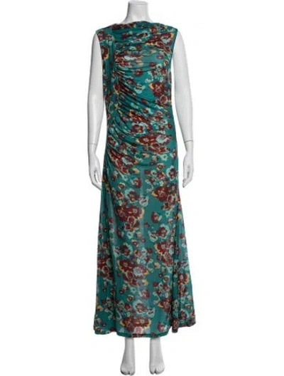 Pre-owned Ulla Johnson Floral Print Long Dress W/ Tags In Blue
