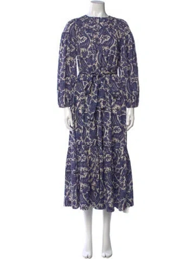 Pre-owned Ulla Johnson Floral Print Long Dress W/ Tags In Blue