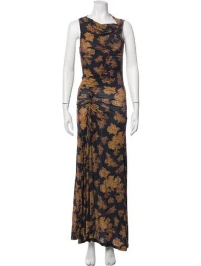 Pre-owned Ulla Johnson Floral Print Long Dress W/ Tags In Brown
