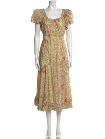 Pre-owned Ulla Johnson Floral Print Long Dress W/ Tags In Neutral