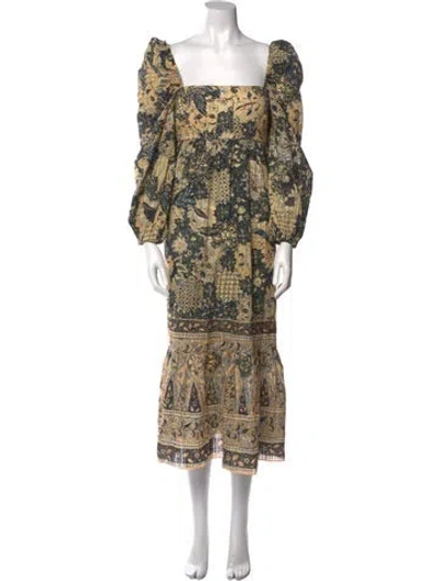 Pre-owned Ulla Johnson Floral Print Long Dress W/ Tags In Neutral