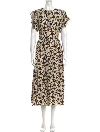Pre-owned Ulla Johnson Floral Print Long Dress W/ Tags In Neutral