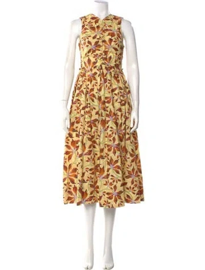 Pre-owned Ulla Johnson Floral Print Long Dress W/ Tags In Neutral