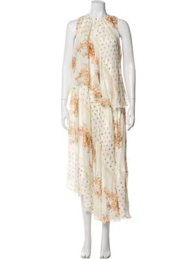 Pre-owned Ulla Johnson Floral Print Long Dress W/ Tags In Neutral