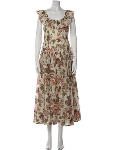Pre-owned Ulla Johnson Floral Print Long Dress W/ Tags In Neutral
