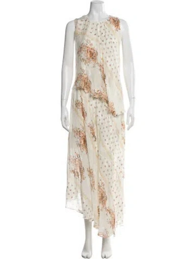 Pre-owned Ulla Johnson Floral Print Long Dress W/ Tags In Neutral
