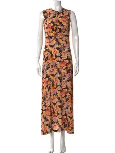 Pre-owned Ulla Johnson Floral Print Long Dress W/ Tags In Neutral