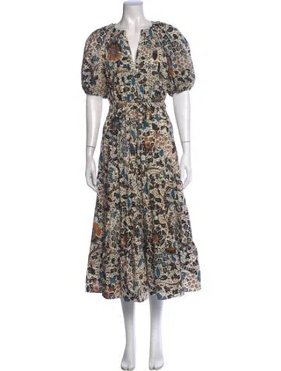 Pre-owned Ulla Johnson Floral Print Long Dress W/ Tags In Neutral